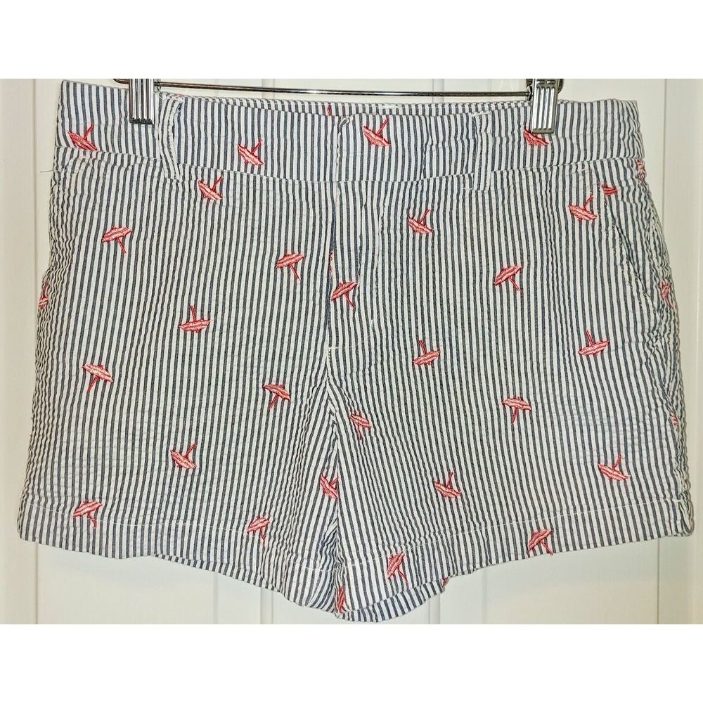 Cynthia Rowley Seersucker Shorts Women Sz 6 Blue White Beach Umbrella Preppy